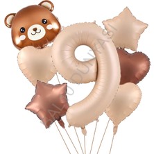 Rönesans Parti Ayı Kafa Rakam Kalp Yıldız Folyo Balon Seti Yaş-9