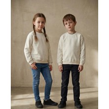 Kyex Kids Unisex Çocuk Krem Rengi Bisiklet Yaka Basic Sweatshirt - %100 Pamuklu Yumuşak Dokuma