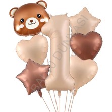 Bal10 Dünyası Ayı Kafa Rakam Kalp Yıldız Folyo Balon Seti Yaş-1