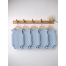 Civil Baby Organik 5 Li Sıfır Kol  Çıtçıtlı Badi - Mavi 1-3 Ay