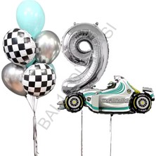 Best Parti Gümüş Rakam Yarış Arabası Doğum Günü Parti Seti Yaş-9