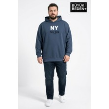 Superlife Erkek Büyük Beden Ince Kapşonlu Ny Newyork Baskılı Ince Swatshırt SPR26BSW957-15
