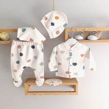 Bubbles Bubles Puantiyeli Pamuklu 5 Li Hastane Çıkış Seti Ekru