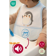 Bebekevi Düdüklü Cepli Sıvama Mama Önlüğü - Minik Penguen Erkek Bebek Önlüğü