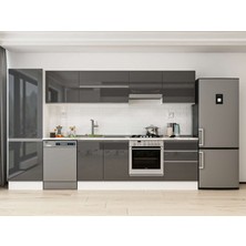Alvinka 330X210 cm High Gloss Mutfak Dolabı MB-E90B60S60-1 Antrasit - Suntalam