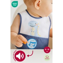 Bebekevi Düdüklü Cepli Sıvama Mama Önlüğü - Smiling Dino Mavi Çocuk Mama Önlüğü