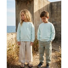 Kyex Kids Unisex Çocuk Buz Mavisi Bisiklet Yaka Basic Sweatshirt - %100 Pamuklu Yumuşak Dokuma