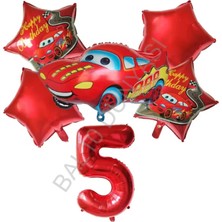 Best Parti Kırmızı Rakam Araba Yıldız Folyo Balon Seti Yaş-5