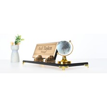 Lüks Bronz Cam Masaüstü Isimlik - Kristal Dünya Küresi Detaylı - Yönetici ve Iş Hediyesi