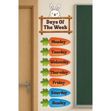 Aysha Tasarım Duvar Sticker - Ingilizce Haftanın Günleri Havuç ve Tavşan Temalı Kendinden Yapışkanlı Cam / Ayna / Duvar Sticker - Çocuk Odası/anaokul/kreş/okul