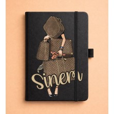 Senada Kişiye Özel Isim Yazılı Tarihsiz 192 Sayfa Mini Termo Defter Baskılı Desenli 9X14 cm Siyah - 15-Number