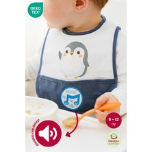 Bebekevi Düdüklü Cepli Sıvama Mama Önlüğü - Minik Penguen Erkek Bebek Önlüğü