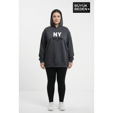 Superlife Kadın Büyük Beden Kapşonlu Ny Newyork Baskılı Ince Swatshırt SPR26BSWK957-15