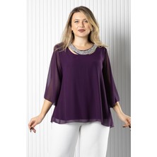 Modaviki Şifon Yaka Detaylı Bluz Mor MDV970