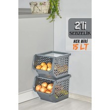 Mutfak Köşesi 2'li Patates & Soğanlık, Kapaklı Katlı Sebzelik, Oyuncak Sepeti, Banyo Büyük Düzenleyici Antrasit