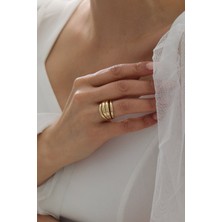 Yavuz Kuyumculuk 14 Ayar Altın Çizgili Kalın Bombe Yüzük