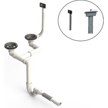 Melek Yapı Çöpmak Çiftli Taşmalı Evye Sifonu Dirsekli Flex Tahliyeli Yer Tasarruflu