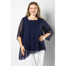 Modaviki Inci Detaylı Şifon Bluz Lacivert MDV974