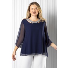 Modaviki Şifon Yaka Detaylı Bluz Lacivert MDV970