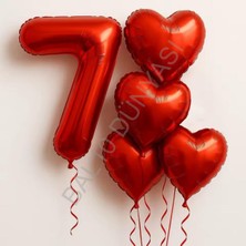 Best Parti Kırmızı Rakam Kalp Folyo Balon Seti Yaş-7