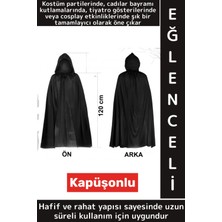 Wintoup Parti Cadılar Bayramı Fotoğraf Çekimi Çocuk Genç Yetişkin Rahat Siyah Kapüşonlu Uzun Pelerin 120 cm