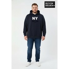Superlife Erkek Büyük Beden Ince Kapşonlu Ny Newyork Baskılı Ince Swatshırt SPR26BSW957-15