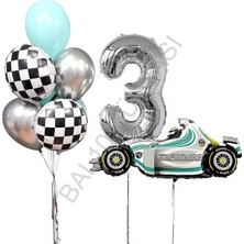 Bal10 Dünyası Gümüş Rakam Yarış Arabası Doğum Günü Parti Seti Yaş-3