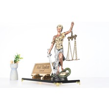 Bronz Cam Masaüstü Isimlik - El Boyaması Themis Adalet Heykeli - Avukat Hakim Savcı Hediyesi