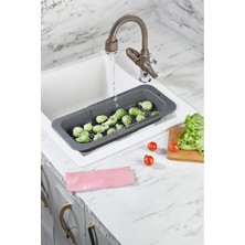 Mutfak Köşesi Sürgülü Ayarlanabilir Pratik Lavabo Süzgeci, Uzun Kısa Ayarlı Evye, Meyve Sebze Salata Yıkama Gri