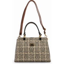 Louisiana Polo Silver Polo Kadın Çanta Labirent Desenli Bej Taba  1000