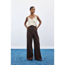 Sateen Lena Palazzo Pantolon - Kahve