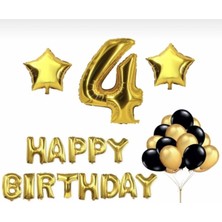 İstoç Parti Gold 4 Yaş Happy Bırthday Folyo Balonlu Yıldızlı Set