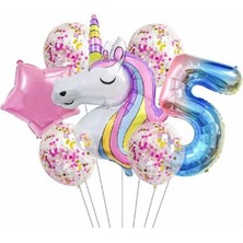 İstoç Parti Unicorn Balon Folyo Set Konsept Doğum Günü Set Yaş 5