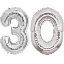 İstoç Parti 30 Yaş Sayı Folyo Balon Gümüş 40 Inç 100 cm
