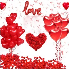 İstoç Parti Sevgililer Günü Süsleme Paketi Kırmızı Love Kalp Balon Seti