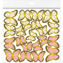 İstoç Parti Pembe-Gold Renk Kelebek Dekoratif Süs,kelebek Pasta Süsü