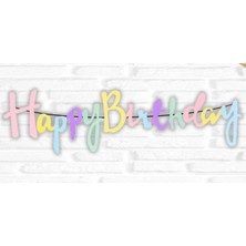 İstoç Parti Happy Bırthday Makaron Renk Kaligrafi Banner