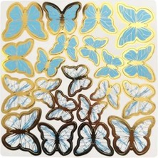 İstoç Parti Mavi-Gold Renk Kelebek Dekoratif Süs,kelebek Pasta Süsü