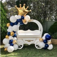 İstoç Parti Kral Taç Lı Folyo Balon Pastel Gece Mavisi Beyaz Gold Konfetili Şeffaf Balon Seti