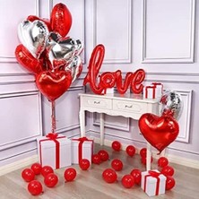 İstoç Parti Sevgililer Günü Love Kalp Kırmızı Folyo Balon Seti