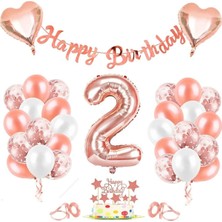 İstoç Parti Rose Gold Folyo Balon Seti Banner 2 Yaş