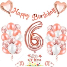 İstoç Parti Rose Gold Folyo Balon Seti Banner 6 Yaş