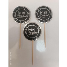 İstoç Parti 8'li Pasta Kürdanı Iyiki Doğdun Gümüş Yaldızlı Siyah