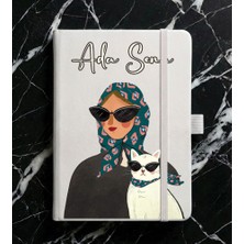 Senada Kişiye Özel Isim Yazılı Tarihsiz 192 Sayfa Mini Termo Defter Baskılı Desenli 9X14 cm Beyaz Kişiselleştirme-20