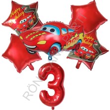 İstoç Parti Kırmızı Rakam Araba Yıldız Folyo Balon Seti Yaş-3