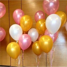 İstoç Parti 25 Adet 12 Inç Metalik Parti Balonu Metalik Gold - Beyaz - Pembe