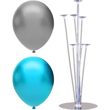 İstoç Parti 7 Çubuklu Balon Standı + 7 Adet Balon ( Açık Mavi, Gümüş )