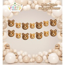 İstoç Parti Retro Kahve Ayıcık Desenli Dekoratif Banner