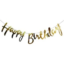 İstoç Parti Gold Happy Birthday Kaligrafi Banner