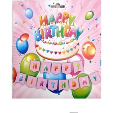 İstoç Parti Pembe Zemin Renkli Yazılı Happy Birthday Banner